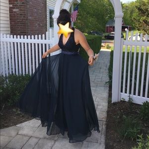 Ellie Wilde Mon Cheri Navy A-Line Prom Dress